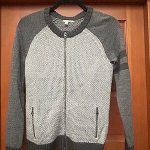 Halogen gray merino wool zip sweater